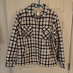 Women's Black and White Plaid Fleece Jacket